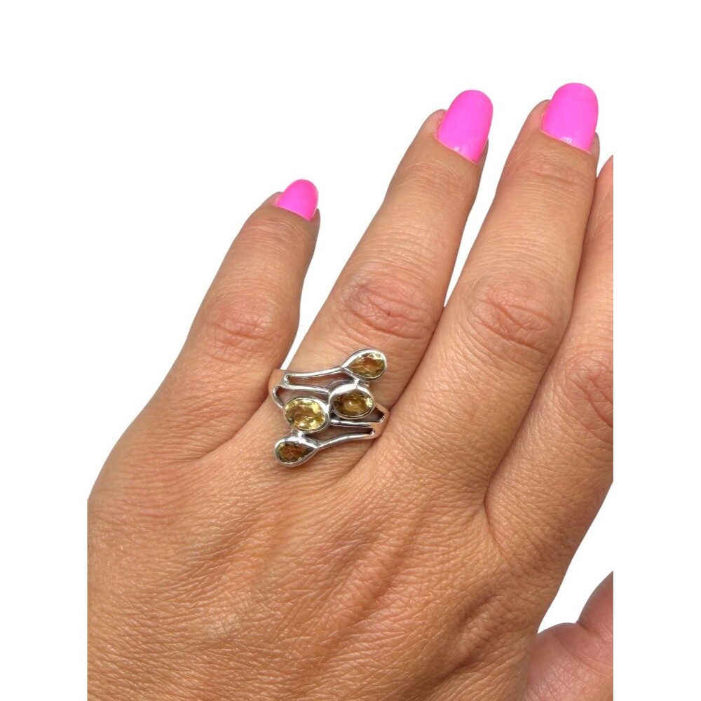 Citrine Ring Solid 925 Sterling Silver Size 10 Multi Stone Statement - Picture 4 of 9